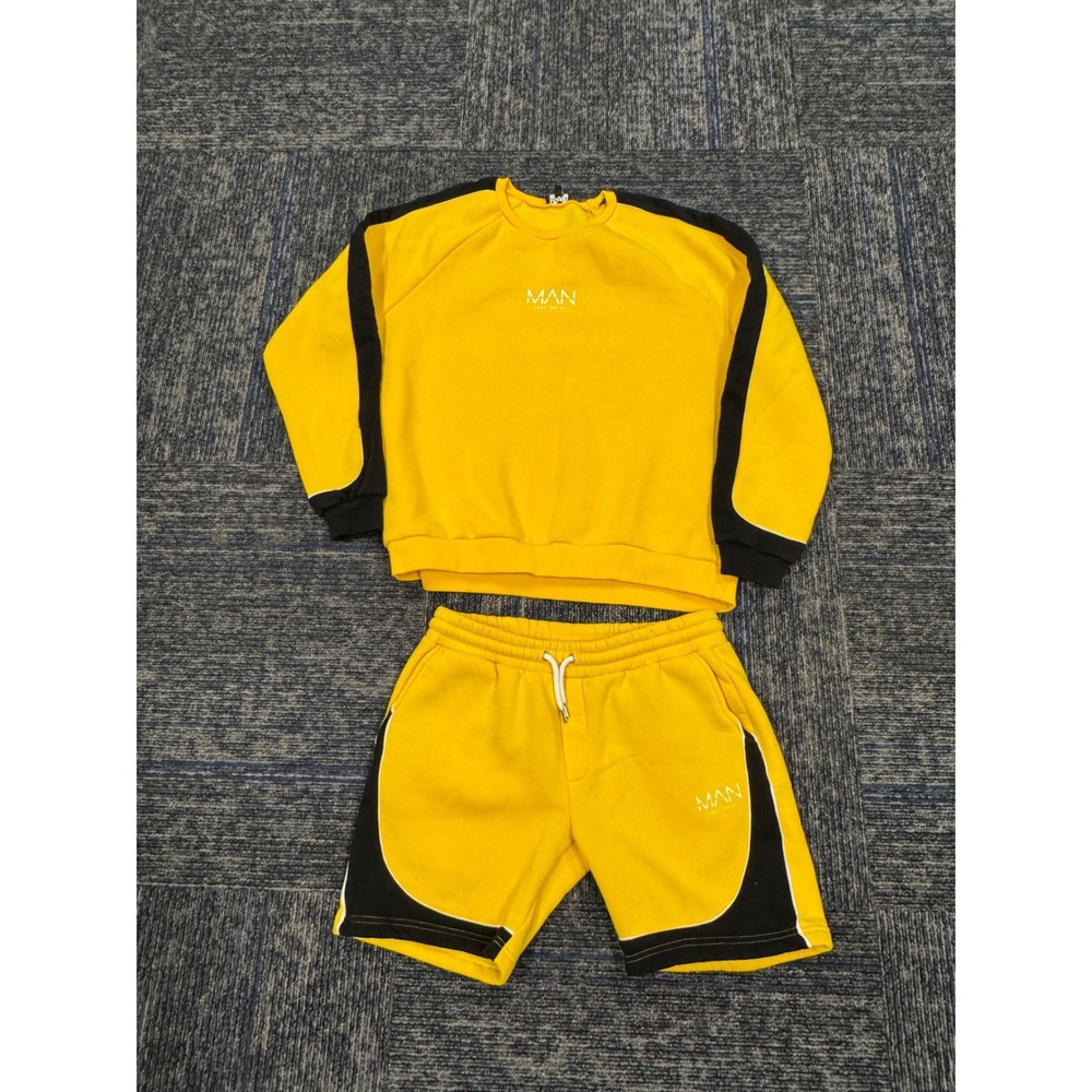 Boohoo MAN Yellow Black Tracksuit Set Sweatshirt and Shorts Mens XL